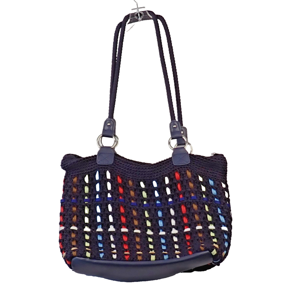 The Sak Lauren Crochet Black Multicolor Ribbon Woven Purse Shoulder Bag 13x11x5